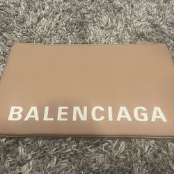 Balenciaga Ville Leather Pouch Pink Sz Large