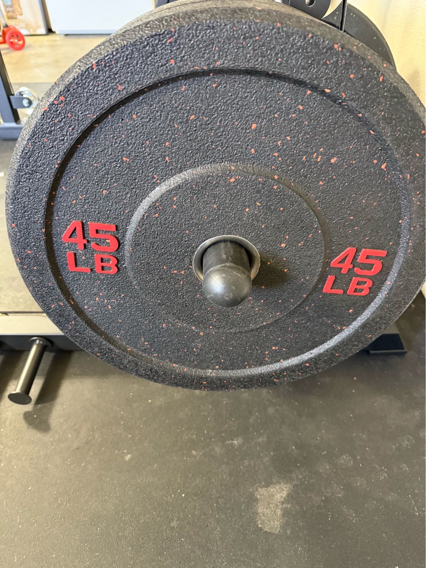 Bumper plates and Olympic barbell