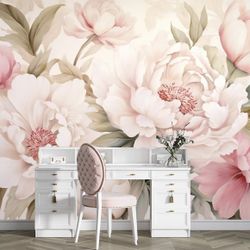 New TUNDJ Pink Floral Wallpaper Large Peony Flowers Wall Mural for Girls Room Bedroom (Not Peel and Stick) Size: 130" x 95"divided into 21.65"x95"x6pa
