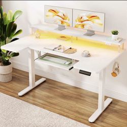 Standing Desk With Large Monitor Shelf,u Shaped Electric Standing Desk With Built-in Power Outlets,