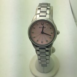 Bulova Classic Ladies Sutton Pink Dial Watch With Diamond Accents Stainless Steel