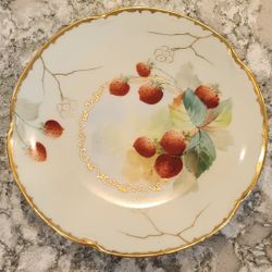 Pickard China Hand Painted Gold Trimmed Strawberry Pattern Plate, 8"