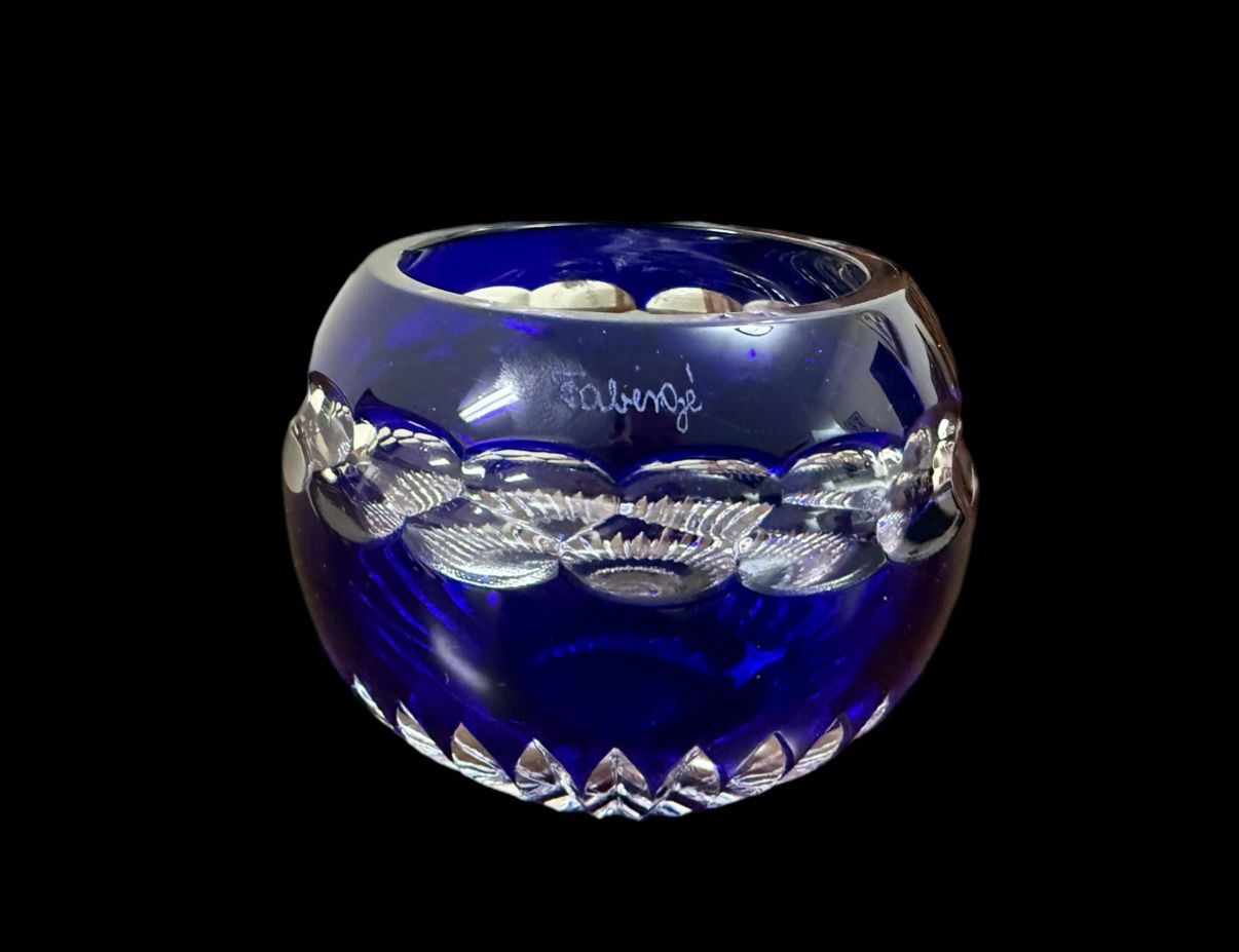 Imperial Faberge Candle Holder Votive blue Crystal Cut to Clear