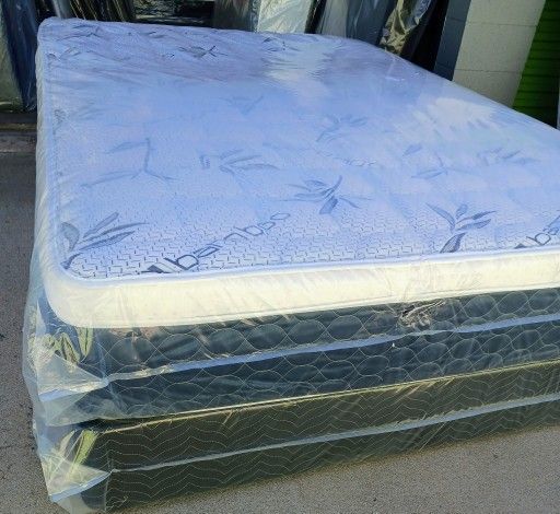 Queen Set Mattress Europillowtop And Box Spring 