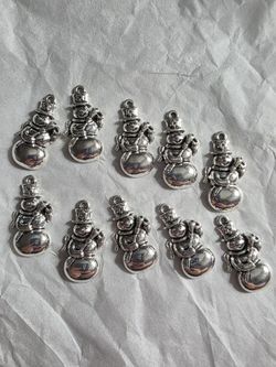 Silver Snowman Charms Set of 10
