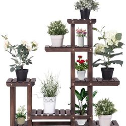 6 Tier Wooden Plant Stand, 10 Pots Flower Display Rack, Vertical Shelves Plant Pot Holder, Multiple Tier Plant Succulent Bonsai Organizer Storage for 