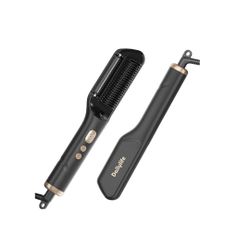 DAILYLIFE Hair Straightener, Straightening Brush with Oil-Infused, Ionic Straightening Tool 20s Fast Heating, 9 Temps, LCD Display Hot Comb, Dual Volt