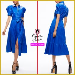 Alice + Olivia Miranda Vegan Leather Button Front Dress