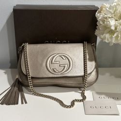 Authentic Gucci Soho Chain Crossbody Champagne 