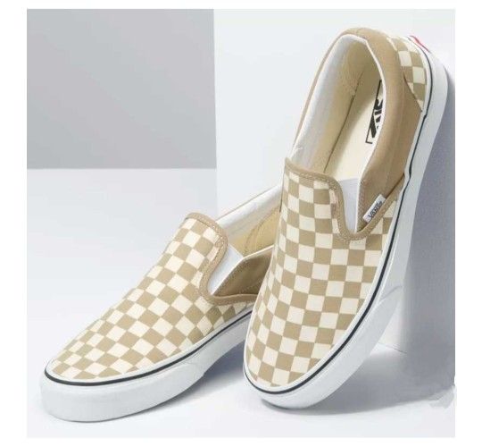NWT Vans Mens / Womens tan checkered slip-ons, never worn