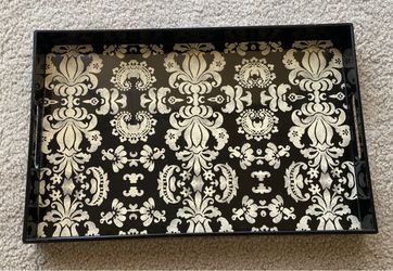 Decorative Tray - Black and Gold Damask