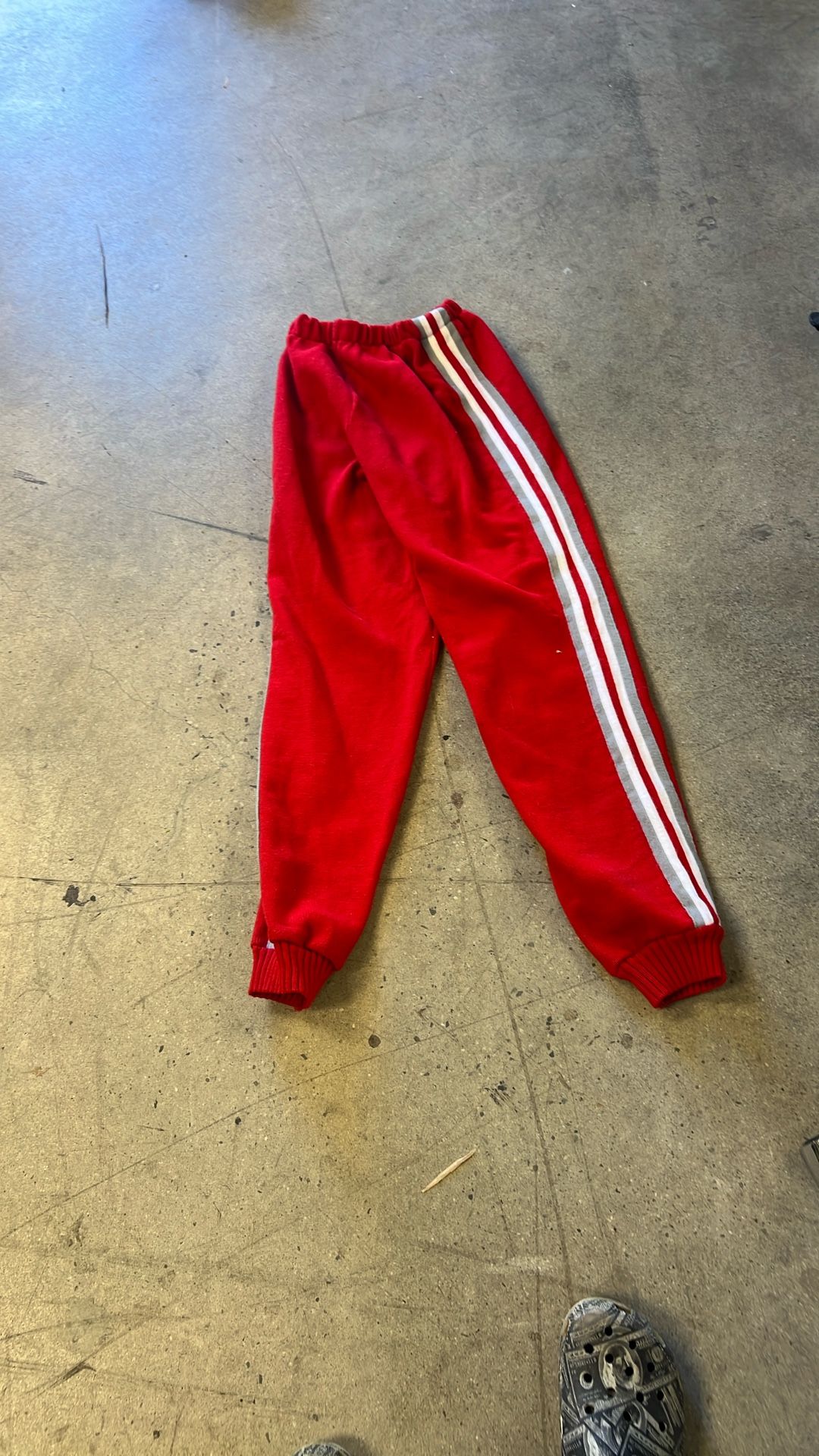 Red Knit Sweatpants with White Side Stripes