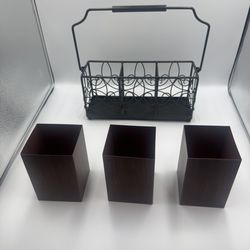 Southern Living at Home ESTATE Copper Metal Utensil Holder Caddy with Handle