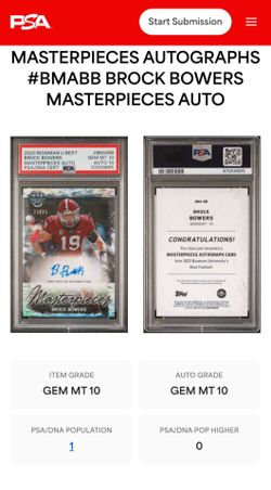 Brock Bowers Masterpieces Auto /75 PSA 10  Raiders
