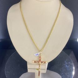 14k Holow Cuban Link 24’ 14k Charm 