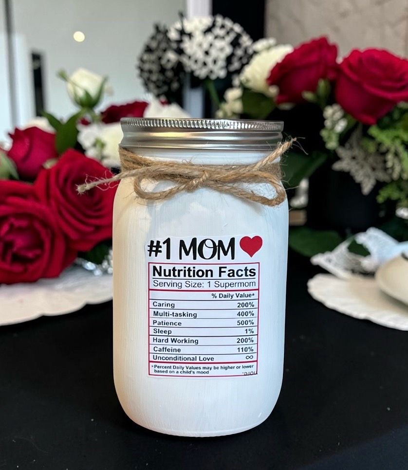 #1 Mom Nutritional Facts mason jar tissue holder - Mother’s Day gift