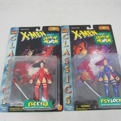 Marvel Comics X-Men Light Up Weapon Elektra & Psylocke Action Figures


