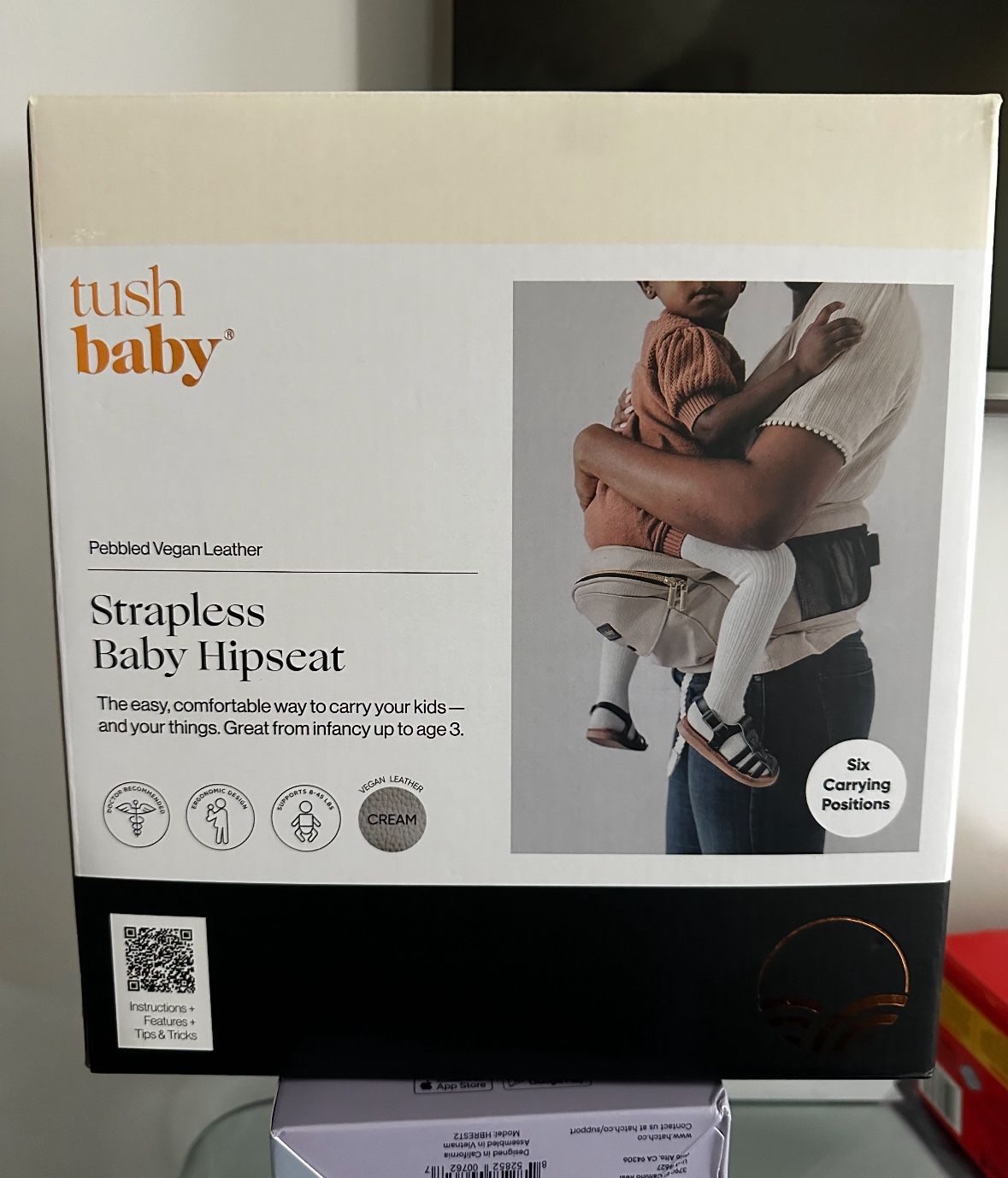 Tushbaby The Only Safety Certified Hip Seat Baby Carrier - Cream, Brand New