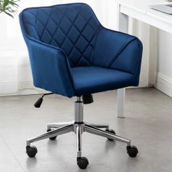 Executive Chair Blue Bucket Office 360 Swivel Diamond Tufted Plush Make-Up Vanity Office Job
