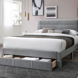 Full size grey tufted bed with orthopedic mattress included