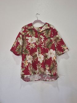 Pusser’s West Indies Men’s L Red Floral Hawaiian Aloha Silk Cotton Shirt