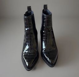 Steve Madden Audience Black Croc Embossed Ankle Boots Women's 7 Pointed Toe