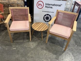 Round Patio Dining Set – FSC Solid Wood Table + Terracotta Sofa Chairs | 3PC | BRAND NEW OPEN BOX | Heavy Duty Commercial Grade | Modern Outdoor | Del