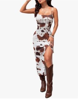 Verdusa Women's Cowgirl Dress, Western Cow Print