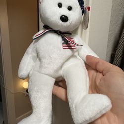 Ty Beanie Baby Liberty White Bear 2000 USA Flag Ears & Patch – Rare Collectible
