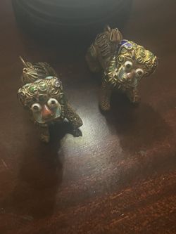 Vintage Gold Gilt Filigree Chinese Enamel Foo Dogs