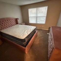 LUXURY PINK FULL SIZE BEDROOM SET - INCLUDES BED FRAME, DRESSER, MIRROR & NIGHTSTAND  BRAND NEW — DELIVERED IN BOXES DELIVERY INCLUDED IN PRICE!  ONLY