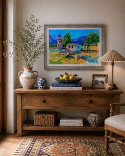 Vintage Signed Mediterranean Landscape Painting Framed 30x24
