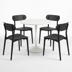 Homy Casa Clift NL 31.5” Round Dining Table with Metal Base and 4 Black Dining Chairs