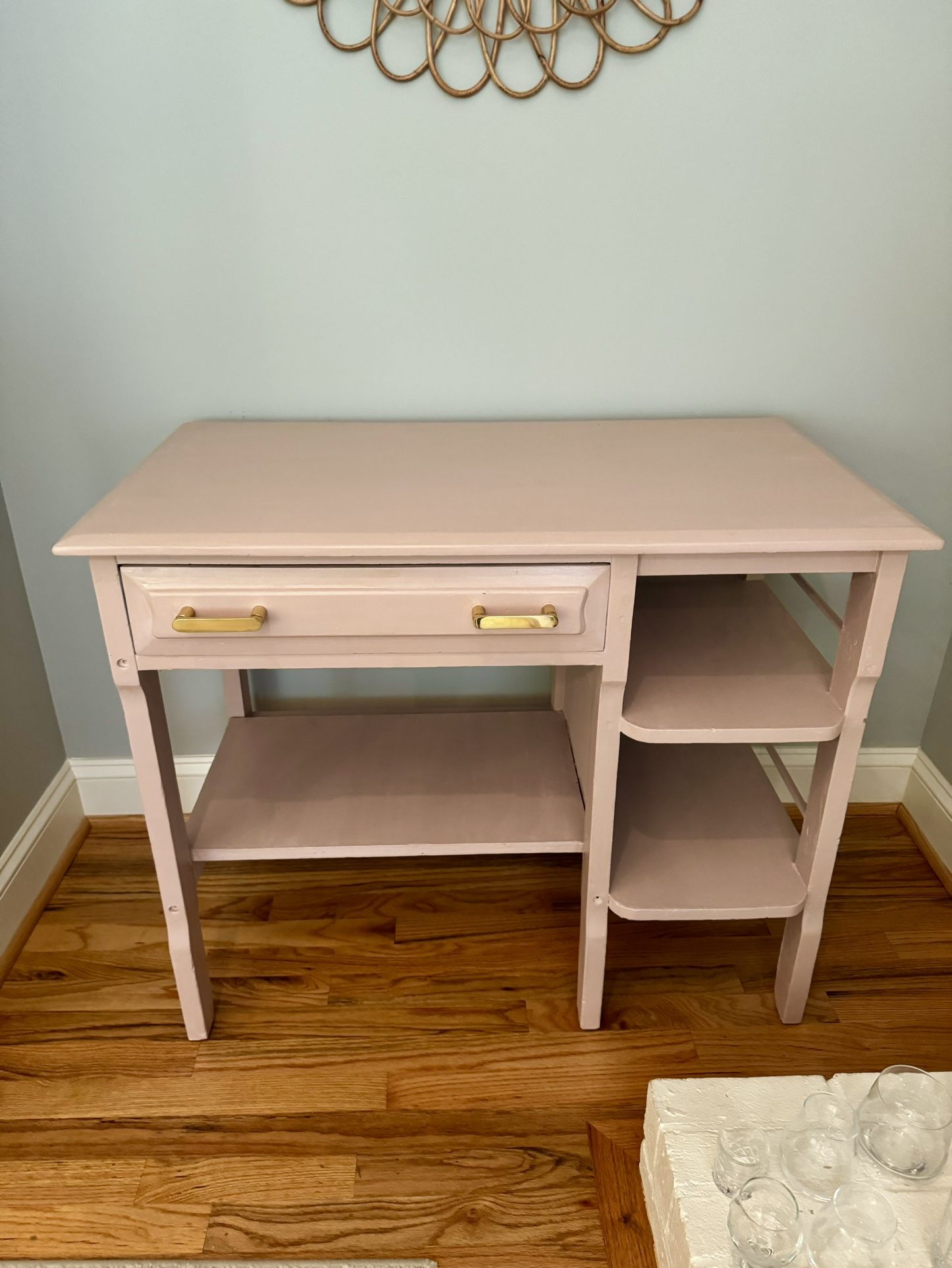 Pink Bar Cart With Shelves And Storage Drawer 