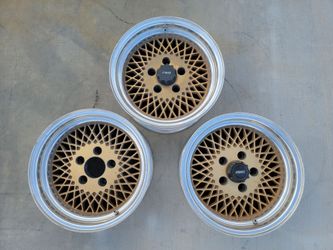 3 BMW Gold 1 Piece Enkei 15" x 7" Polished Lip Rim 5x120 Mesh Wheels