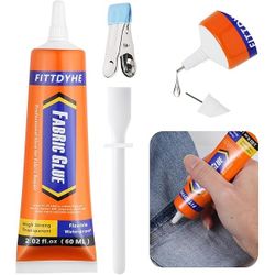 Fabric Glue Permanent, 60 ML Washable Clear Clothing Glue, Super Fabric Adhesive for Rhinestones, Patches, Clothes, Denim, Leather, Polyester, Fabrics