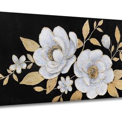 ✨ EXTRA LARGE 60x30 White Floral Canvas 🌿 | Modern Neutral Wall Art | Brand New Sealed 🆕