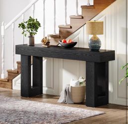 63-Inch Farmhouse Wooden Sofa Table Behind The Couch, Narrow Entryway Table (Black)