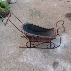 Small Vintage Wicker Doll Sleigh 