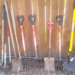yard tools shovels,  rakes,  pitch fork etc