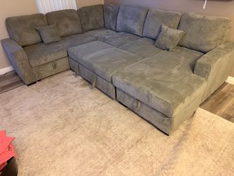 Large Gray Corduroy Sectional Sofa with Storage