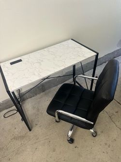 Marble-Top Desk and Black Office Chair Set