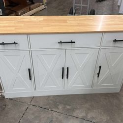 Buffet Cabinet with Storage, Farmhouse Coffee Bar Table with Drawers,White(damage