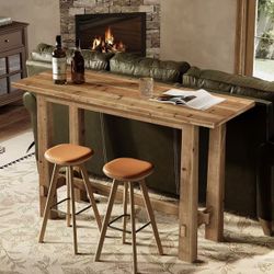 LD0073 Solid Wood Bar Table, 63" Counter Height Pub Table for Kitchen & Home Bar, Rustic Wooden High Top Dining Table for 4–6, Café Restaurant Bar Tab