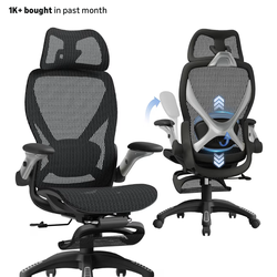Brand New Blue All Mesh Tall Back Ergonomic Office Chair w/Flip Up Armrests & Slide Out Footrest