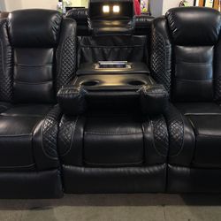 Power Reclining Sofa With Adjustable Headrest USB Port