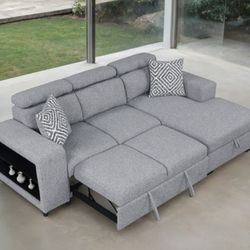 Brand New Grey Sectional Sofa Storage Sleeper 