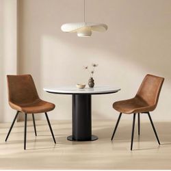 Dining Room Chairs Set of 2 Mid Century Modern Kitchen Chairs with Upholstered Faux Leather and Metal Legs for Dining Room, Living Room, Brown