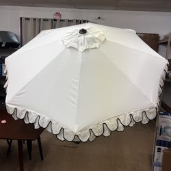 Elegant 9’ Market Patio Umbrella with Auto Tilt, White & Black, New in Box