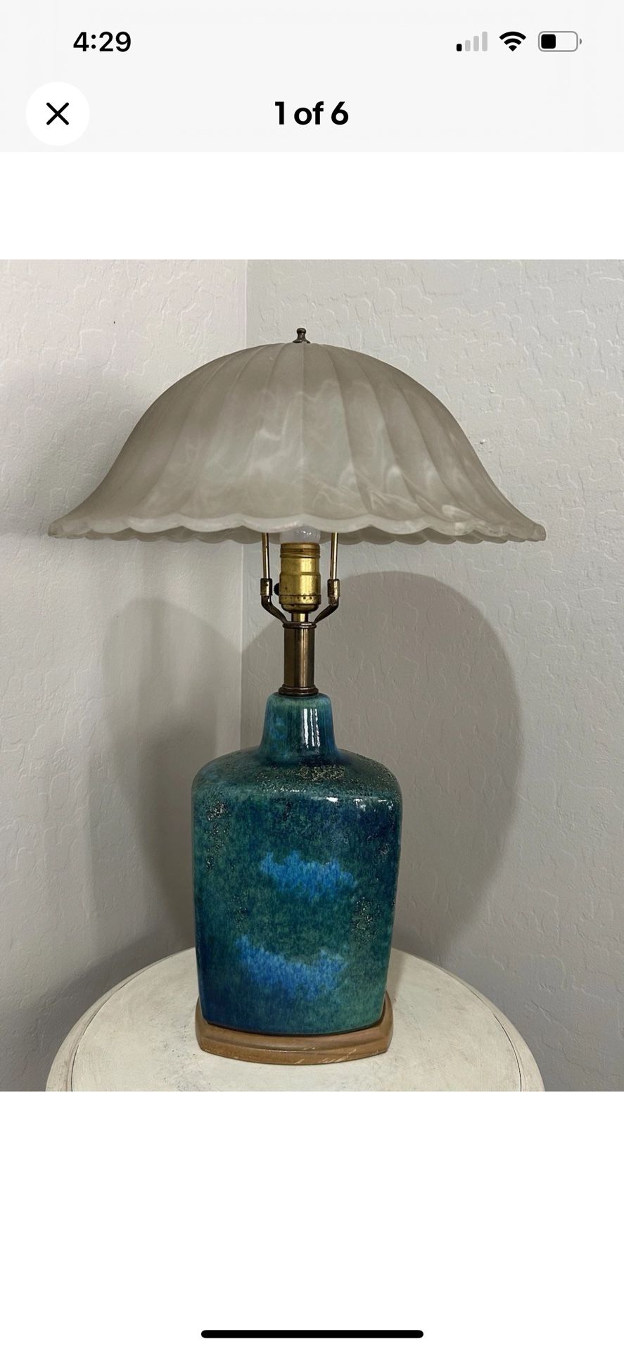Vintage Mid Century Ceramic Pottery Atomic Blue And Green Drip Glaze Lamp